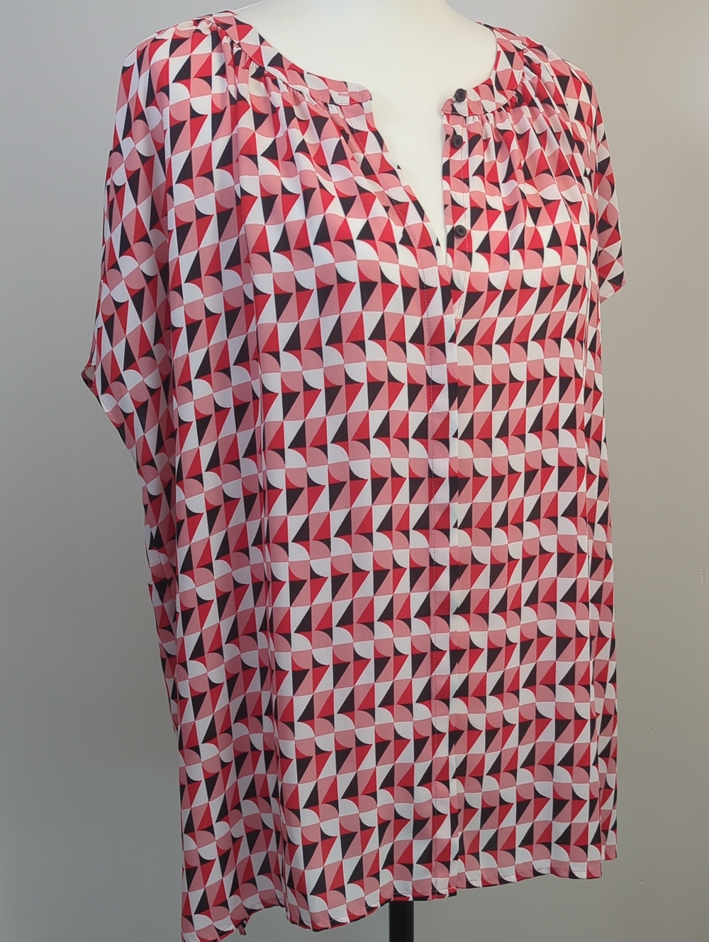 Halogen Geometric Triange Print Full Button Down Sleeveless Tunic Top XL